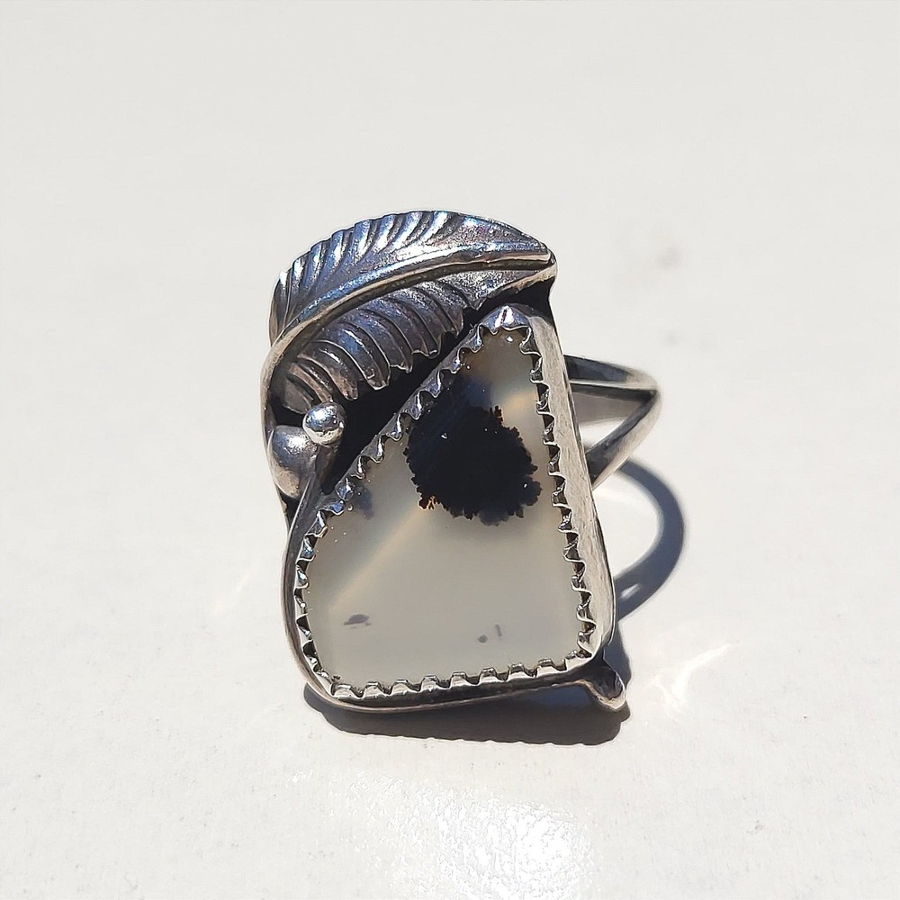 Rare 925 Sterling Silver Dendritic Agate Ring Size 5.25 Vintage Southwestern
